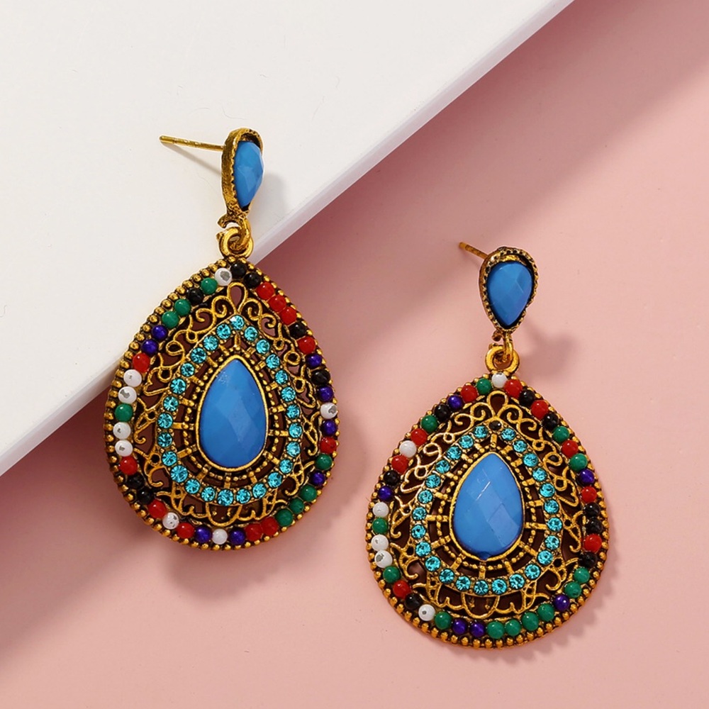 Bohemian Beaded Rhinestone Hanging Post Earrings! - Picture 1 of 7